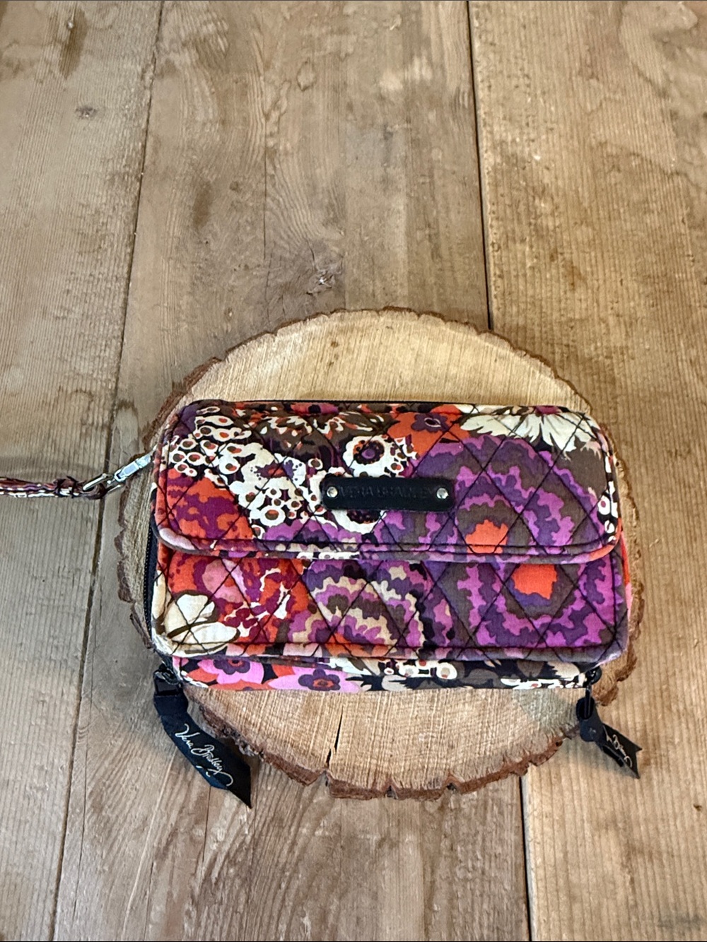 Vera Bradley Purple Orange Floral Quilted Wristlet Wallet